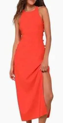 Lulus Bright Orange Maxi Dress CD4992 Side Button Sleeveless Racerback M thumbnail 1