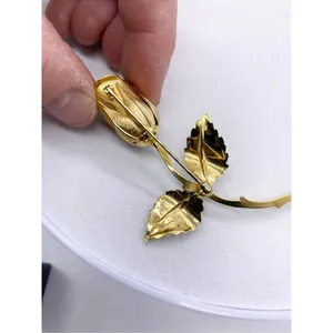 Vintage Gold Plated Rose Brooch Detailed Stem with Two Leaves 1960s Vintage Broo thumbnail 8
