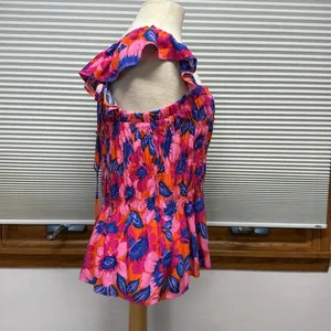 Rose & Olive NWT Pink Floral Print Smocked Wide Ruffle Strap Top Size Small thumbnail 4