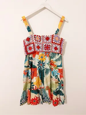 Farm Rio Crochet Mini Dress Anthropologie Floral Size Small S thumbnail 2