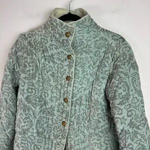 Antik Batik Cotton Velvet Quilted Paisley Print Jacket Coat Sz Small Seafoam thumbnail 4