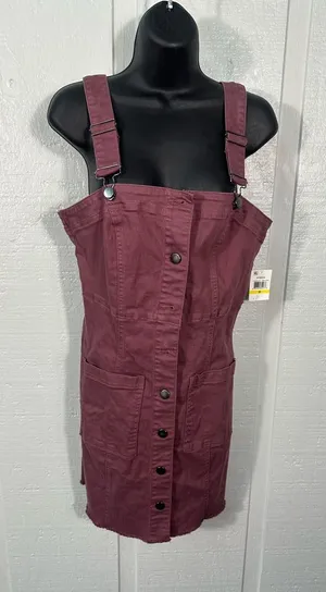 Tinsel Town Women’s Red Denim Overall Dress Size Medium EUC thumbnail 1