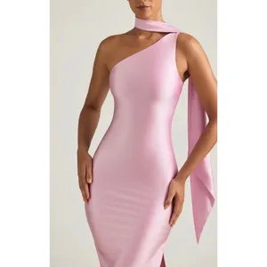 Oh Polly Sheril Asymmetric Scarf-Detail Maxi Dress in Soft Pink Size 4 New thumbnail 4