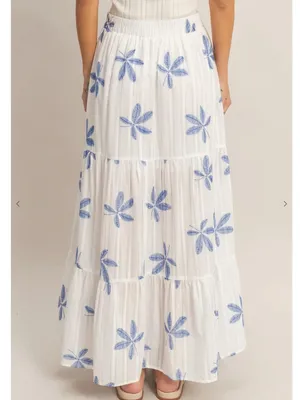 HYFVE Blue Botanical Vacation Tiered Maxi Skirt Side Slit Large thumbnail 4