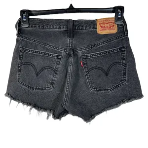 Levi’s 501 SZ W27 Jean Shorts Button-Fly Mid-Rise Frayed Hems Pockets Black Wash thumbnail 3