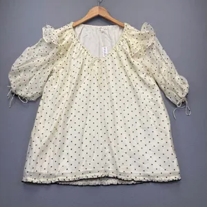 For Love & Lemons Eden Mini Dress Ivory Black Heart Print Puff Sleeve‎ XS NEW thumbnail 1
