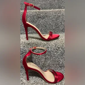 Dream Paris Red Satin Stilettos With Rhinestone Detailing thumbnail 5