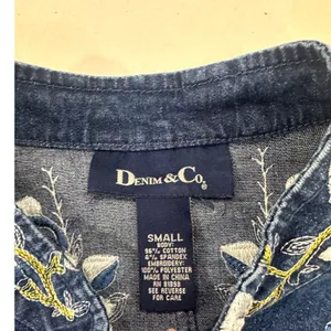 Denim & Co Blue Floral Embroidered Jean Denim Jacket Zip‎ Front Small Western thumbnail 3