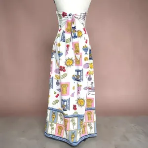 Japna Strapless Maxi Dress XS Mediterranean Greece Coastal Print Linen Blend NWT thumbnail 2