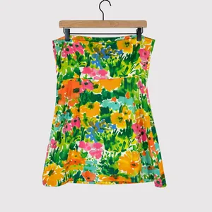 With Jean Womens Dress Green Lala Splice Floral Mini Strapless Tube Boho Large thumbnail 3
