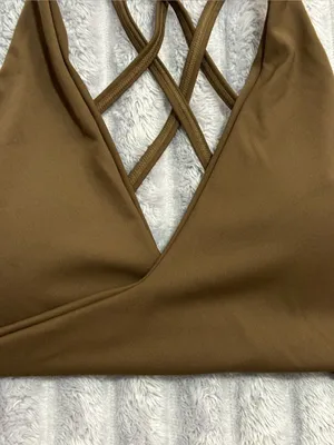 Annbon Brown Crisscross Wrap Bikini Top — Size M — NWT thumbnail 4