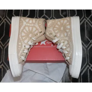 Converse Crochet Off-White & Beige Chuck 70 Hi Sneakers thumbnail 9