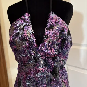 Dress The Population Amiya Purple & Silver Sequin Mini Dress XL thumbnail 2
