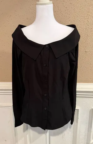 Black Colombian Off Shoulder Button Blouse thumbnail 1