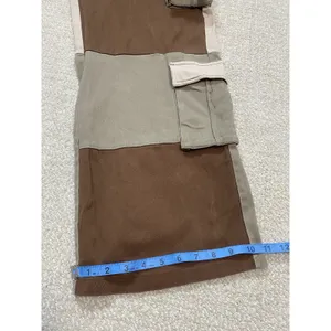 Hot & Delicious Patchwork Cargo Pants Brown Beige Olive Cotton Relaxed Women's M thumbnail 11