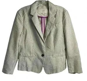 Ann‎ Taylor Loft Women's Blazer Jacket Ivory/White and Black Stripes Size 8 thumbnail 1