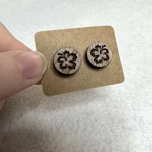 3 Pack Wooden Engraved Stud Earrings Brown thumbnail 2