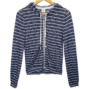 Abercrombie & Fitch Navy Blue White Striped Full Zip Up Long Sleeve Hoodie Sz XS thumbnail 2