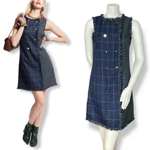 Julia Jordan Dress Shift Woven Navy Blue Decorative Buttons Sz 4 Raw‎ Edges Mini thumbnail 2