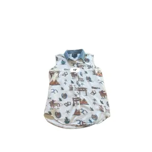 Quizz New York Woven Cotton Sleeveless Collared Button-Up Western Print Top L thumbnail 4