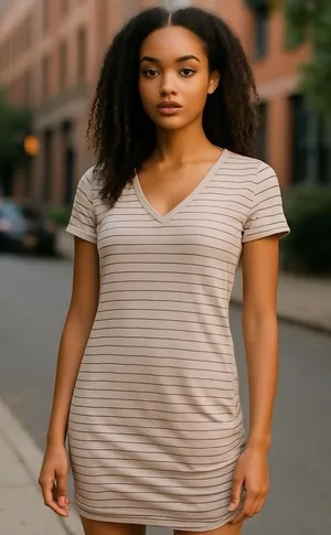 Prana Striped T-Shirt Dress Casual V-Neck Short Sleeve Comfortable‎ XS thumbnail 1