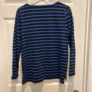 Ann‎ Taylor Woman's Navy And Blue Stripe Shoulder Zip Cotton Tee Size Large thumbnail 5