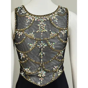 Betsy & Adam Maxi Dress Black Mesh Beaded Rhinestone Gown Sleeveless Crew Neck 2 thumbnail 6