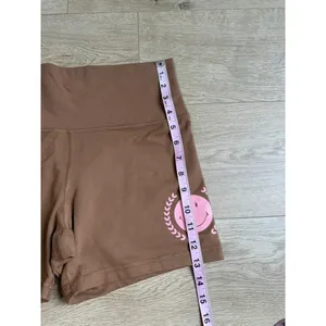 EUC OFFLINE by Aerie The Hugger Brown Smiley Bike Shorts 5" Inseam hi-rise sz L thumbnail 4