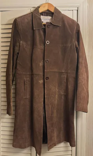 JG HOOK *VINTAGE*1990s* DARK BROWN SUEDE COAT Size M thumbnail 1