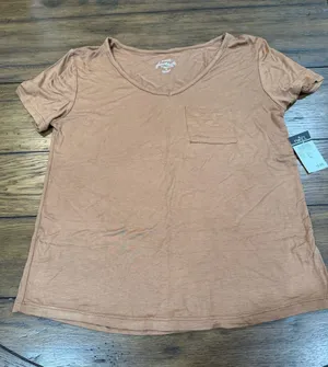 Rue21 Women's Short Sleeve V-Neck Pocket Tee in Rust Brown thumbnail 1