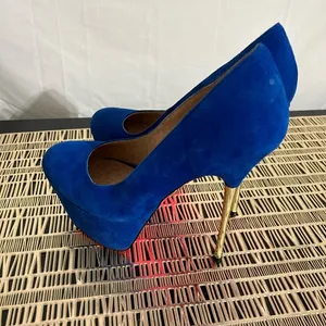 Betsey Johnson Giselle Blue Suede Heels with Hot Pink Sole‎ thumbnail 4