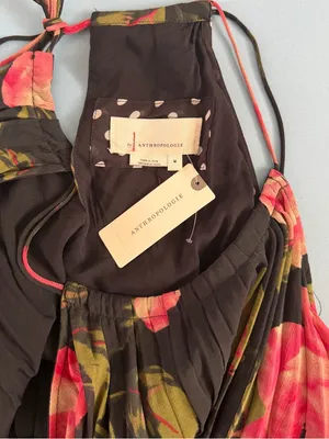 NWT‎ Anthropologie Emeline Black Multi Floral Pleated Boho Midi Dress thumbnail 6