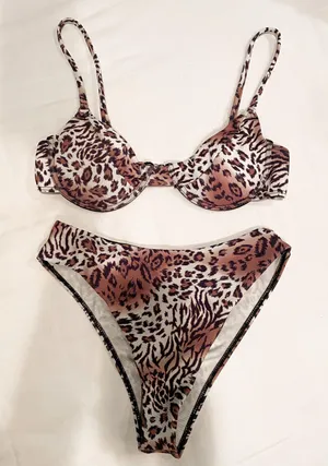 Cheetah Print High Waisted Bikini Set Multi thumbnail 1