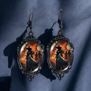 Vintage Style Witch-Themed‎ Black Lace Drop Earrings with Glass Accents thumbnail 3