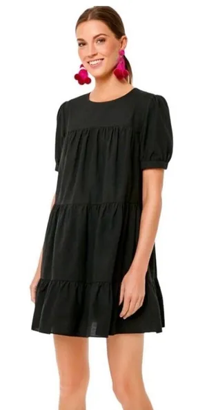 Tuckernuck Pomander Place Quinn Dress Size M Black Tiered Mini Swing Puff Sleeve thumbnail 1