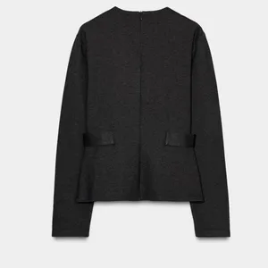 Zara NWT charcoal monk long sleeve gold button detail twill peplum top thumbnail 3