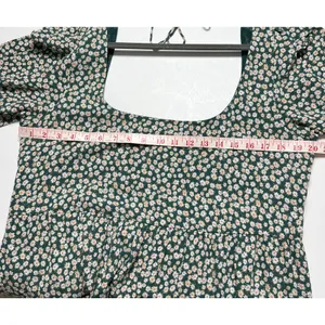American Eagle Green Floral Babydoll Dress XL Scoop Back Tie Tassels thumbnail 7