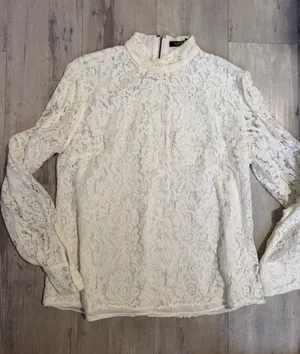 Ralph Lauren Ivory Floral Lace Mock Neck Blouse thumbnail 1
