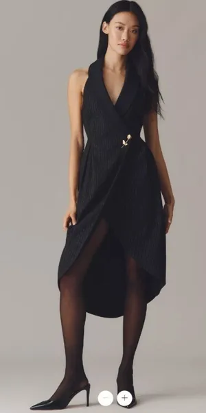 By Anthropologie Halter Tuxedo Stripe Midi Dress thumbnail 1