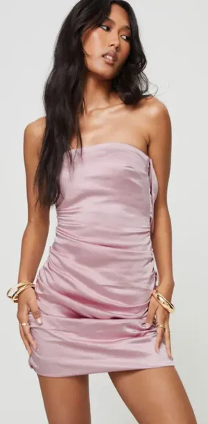 Princess Polly Shaila Bow Ruched Strapless Satin Minidress NWT IN STORES thumbnail 1