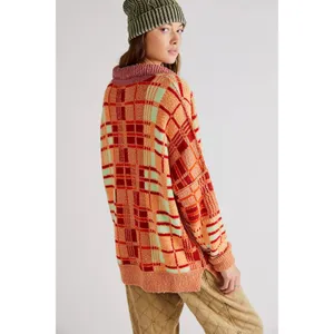Free People Retro 70s Oversized Plaid Ruben Pullover Tunic Sweater Size Medium thumbnail 3