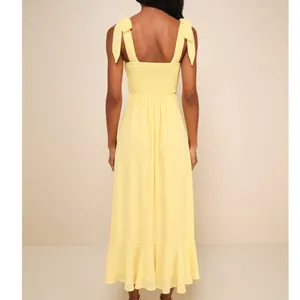 NEW Lulus Summer Invite Yellow Chiffon Tie-Strap Tiered A-Line Midi Dress Small thumbnail 3