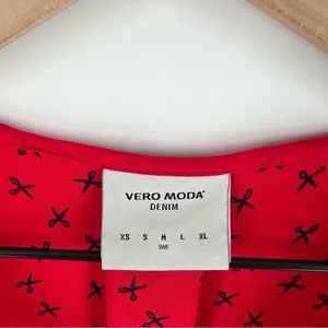 Vero Moda Novelty‎ Print Scissors Lightweight Chiffon V-Neck Top Hair Salon thumbnail 5