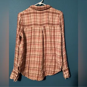 Free People Dusty Pink, Rust & Cream Soft Flannel Button Down Shirt. Relaxed Fit thumbnail 9