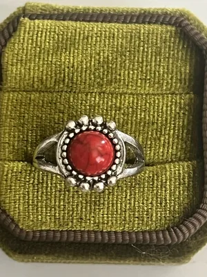 Boho/Design Red Turquoise Stainless Steel Silver Detailing Ring Size 7 thumbnail 2