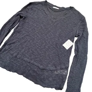 NWT Free People We The Free Slub Knit V-Neck Top M‎ Black Boho OB1075901 Grunge thumbnail 2
