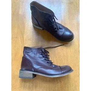 Creator Ankle Leather Booties Boho Chic Brown Lace Up Boots Shoes, Size 38 thumbnail 2