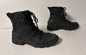 SOREL NL3700-010 black leather combat boot women size 10.5 thumbnail 1