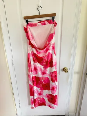 Peppermayo Strapless Pink & Red Floral Midi Dress thumbnail 5