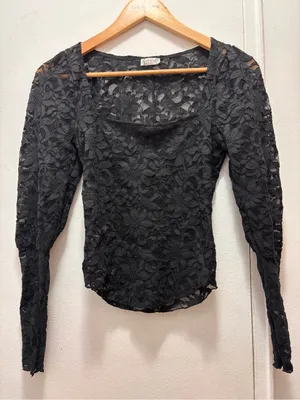 Free People Intimately Yours Long Distance Layering Black Lace Square-Neck Top thumbnail 2